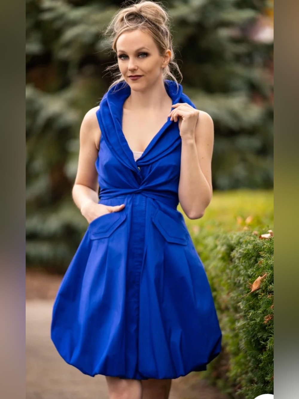 Samuel Dong Royal Blue Sleeveless Ruffled Tie-Front Dress Size Small